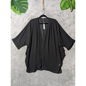 🍑OLRAIN Women Knit Top Coverup Open Front Sheer Solid Black Short Sleeve MEDIUM